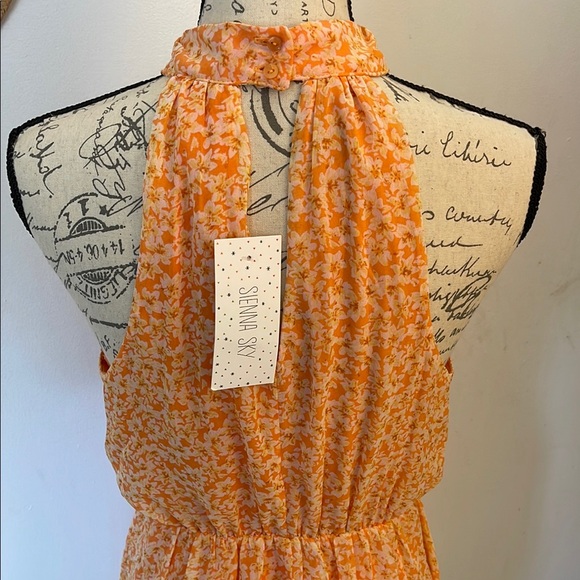 NWT Sienna Sky Orange Floral Dress chiffon like layers halter Medium - Picture 5 of 9
